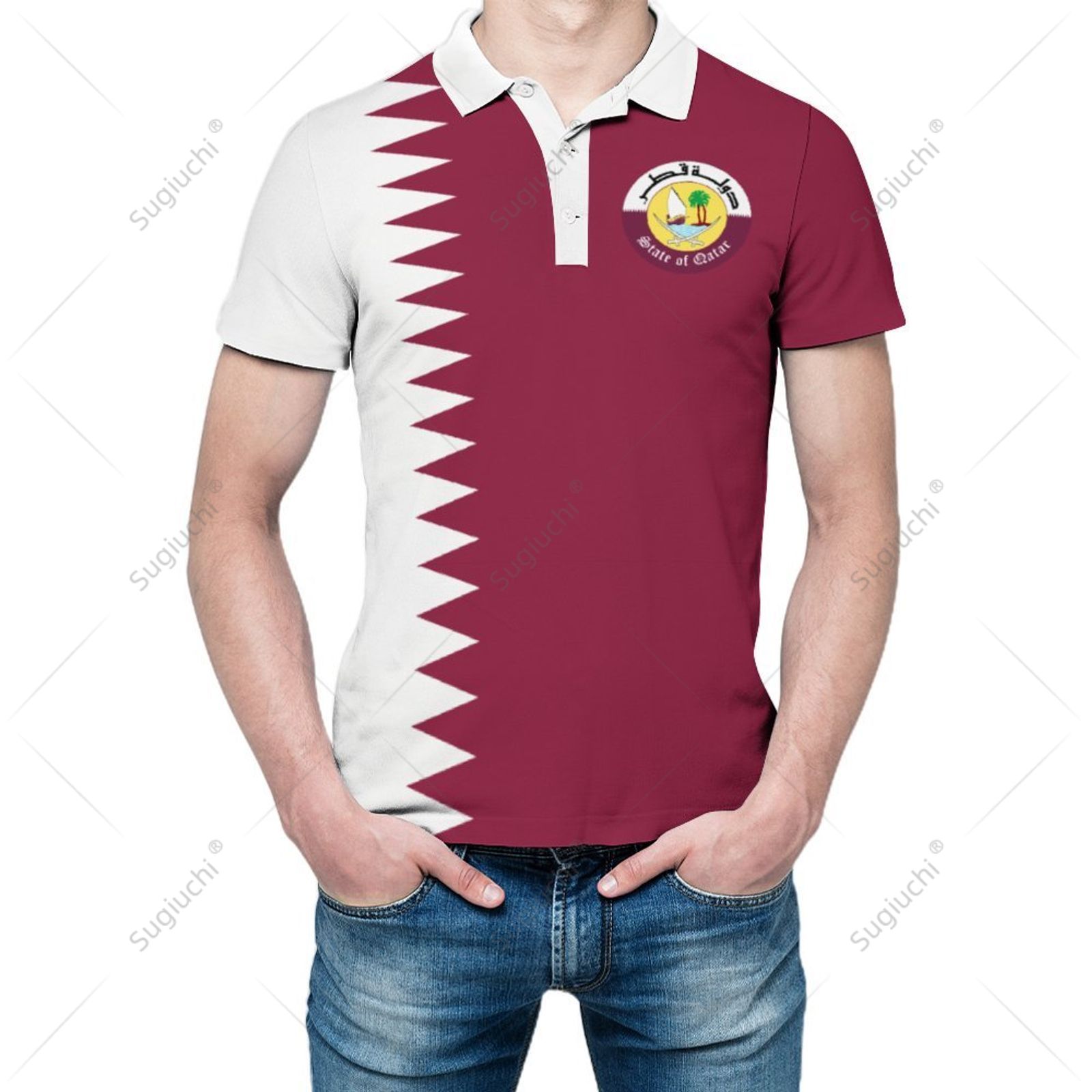 Kaos Polo Unisex Bendera Qatar - 3D Printing Qatar ulasan dan harga
